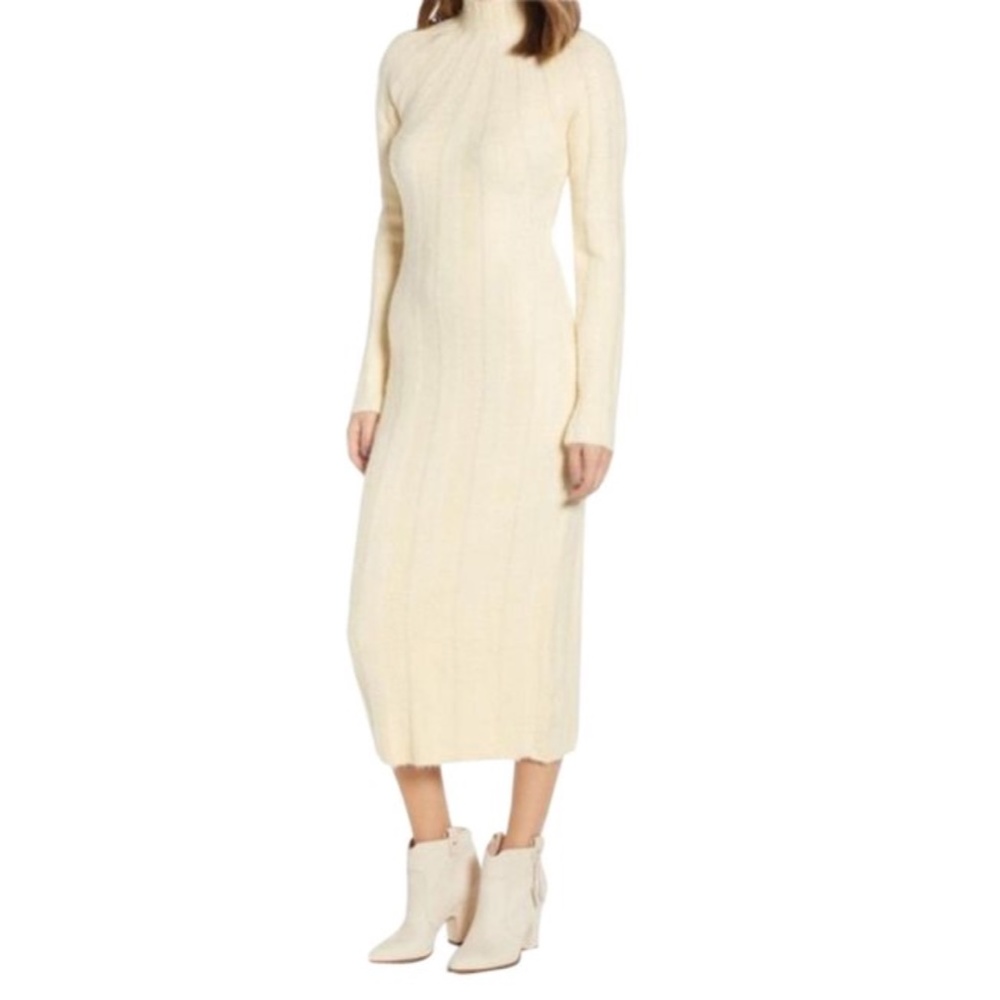 4SI3NNA Ivory Ribbed Turtleneck Night Out Dress